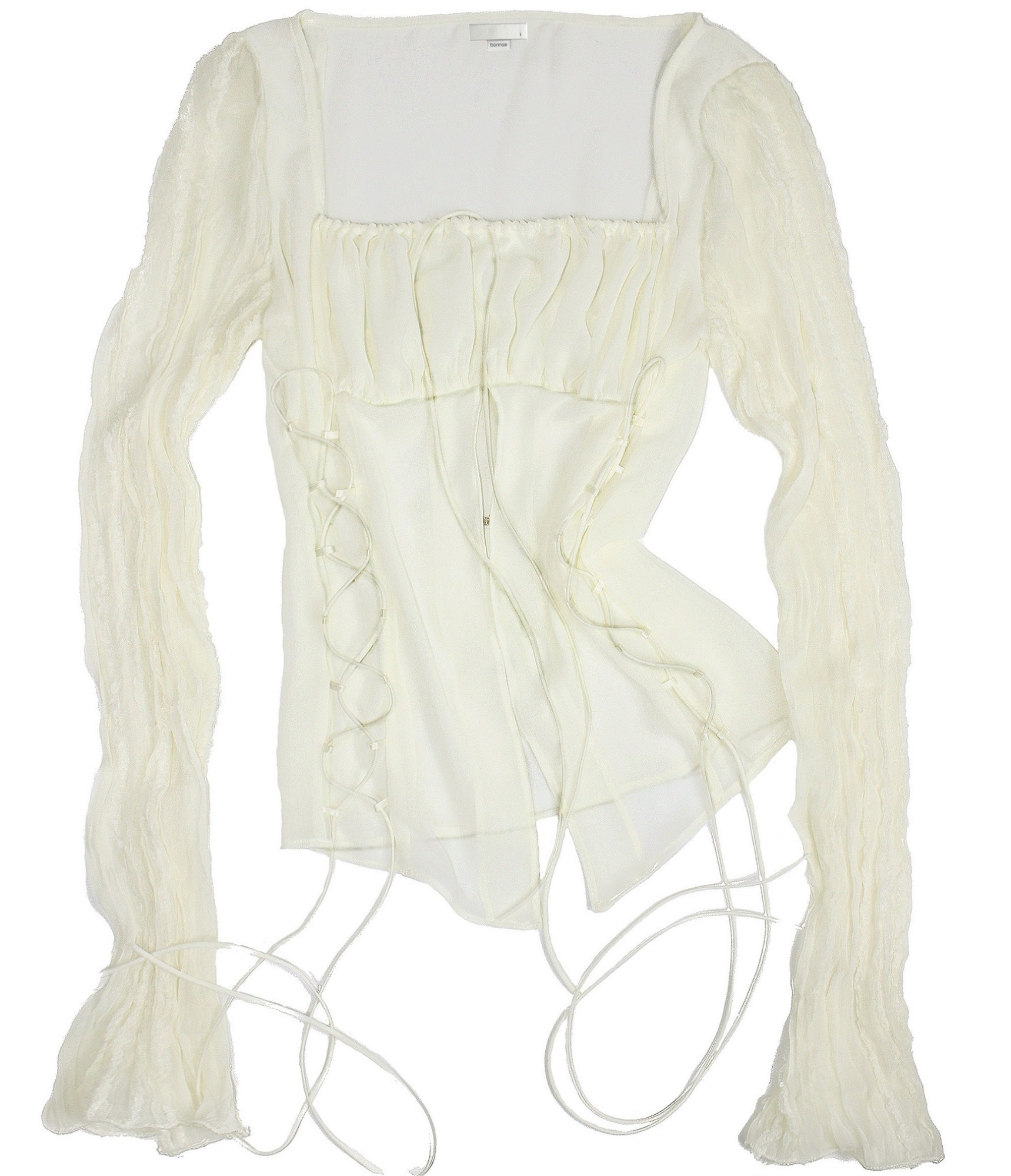 Lace up chiffon blouse (Ivory)