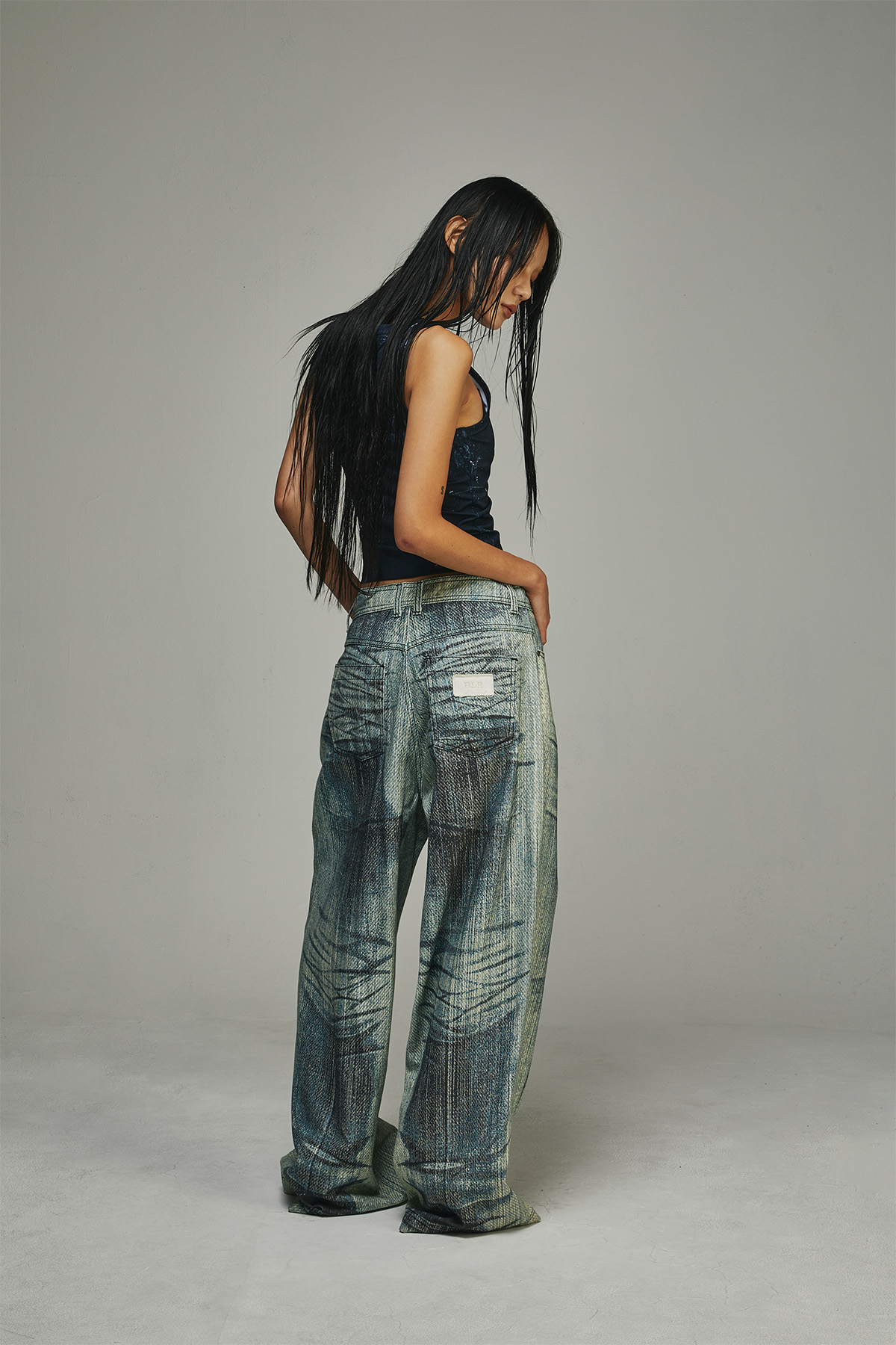 【BLR】Green Printed Wide Denim Pants MUSINSA | BLR Green Printed Wide Denim Pants