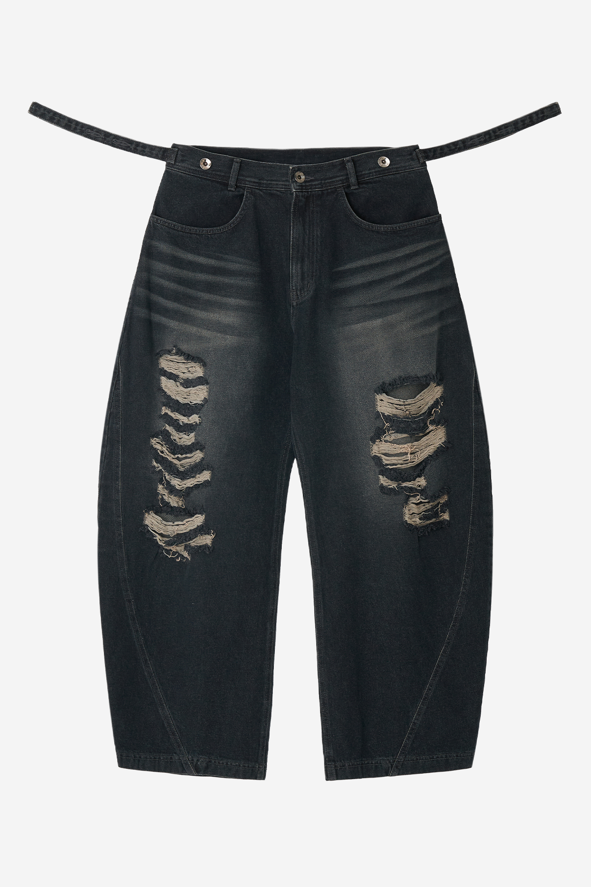 비엘알(BLR) Adjustable Waist Destroyed Denim Pants Dark Blue