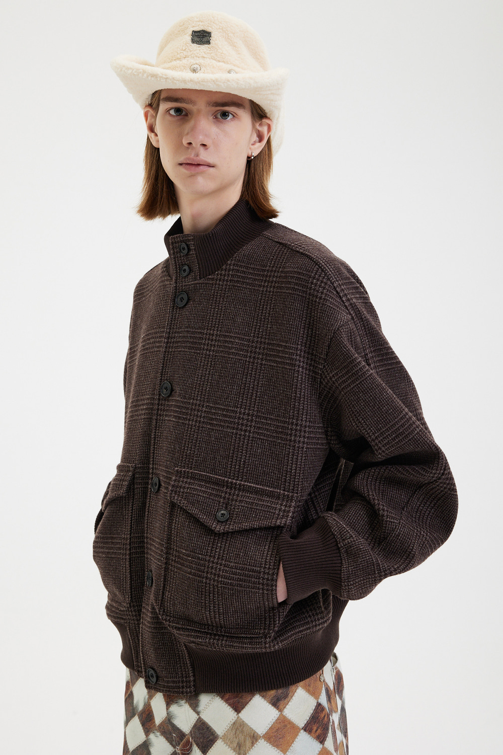 【AFTER PRAY】High-Neck Wool Blouson Brown A-1 Wool Blouson Brown Check | AFTER PRAY