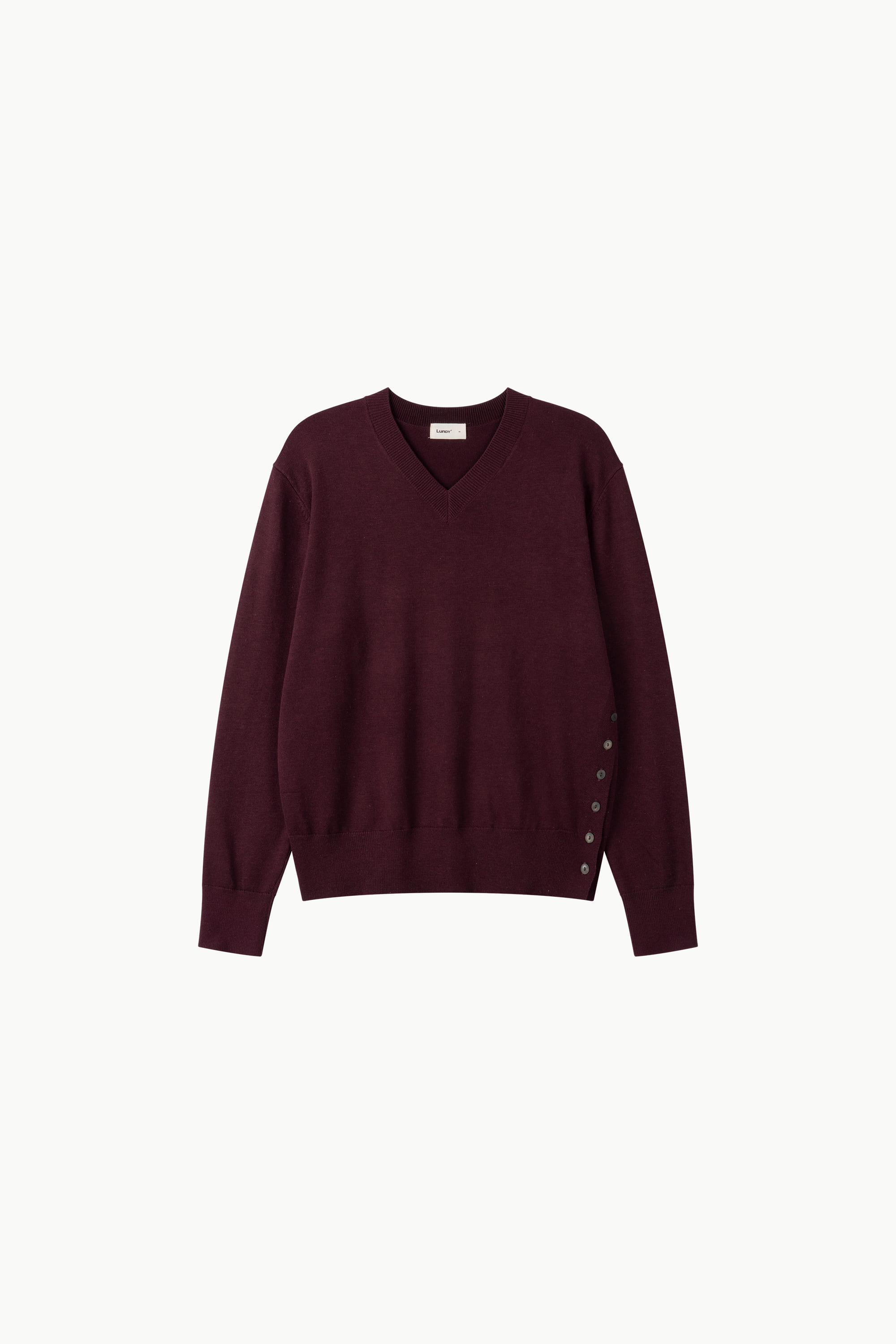 Signify Knits MEAN SIDE BUTTON V-NECK KNIT - BROWN - LUNDY