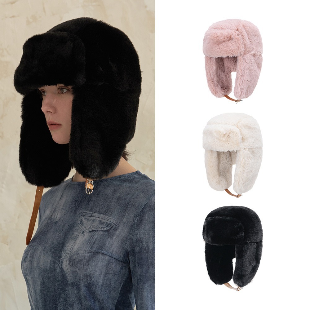 [VARZAR] VA Stud Buckle Eco Fur Trooper Hat (3color)☆公式☆ VA Stud Buckle Eco Fur Trooper Hat / Black - VARZAR | 60