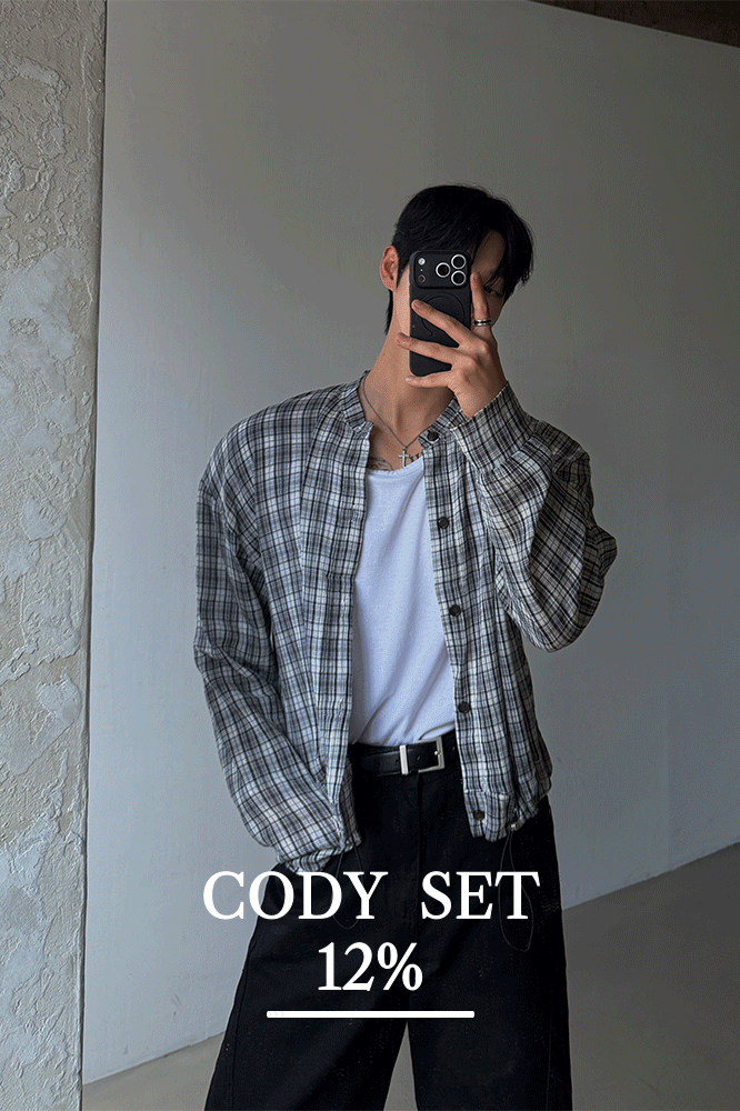 [CODY SET] 렌 체크 세미 크롭 스트링 가디건 + 로에 소프트 TR 유넥 반팔티